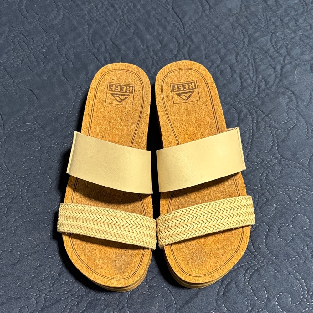 Reef Women's Beige Two-Band Cork Slide Sandals